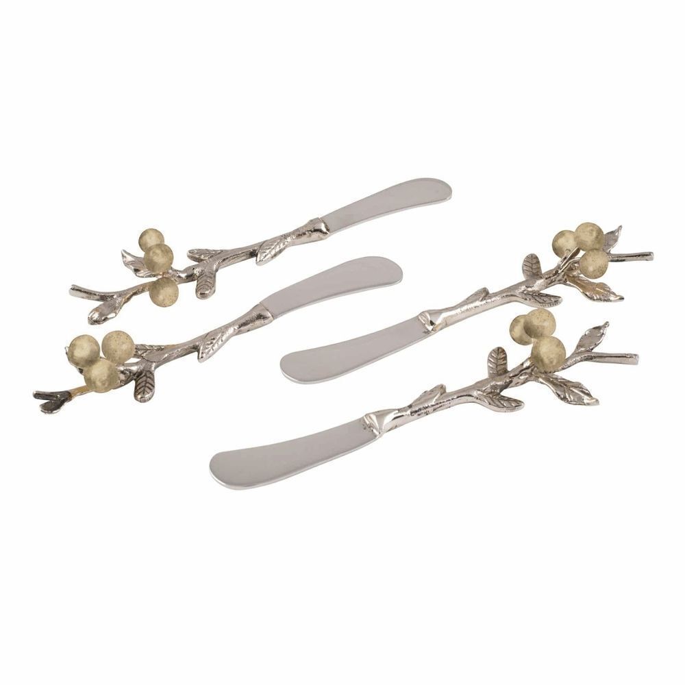 New! FITZ AND FLOYD 4-PC Woodgrove Canape Knife Set Hand Crafted Stainless Steel